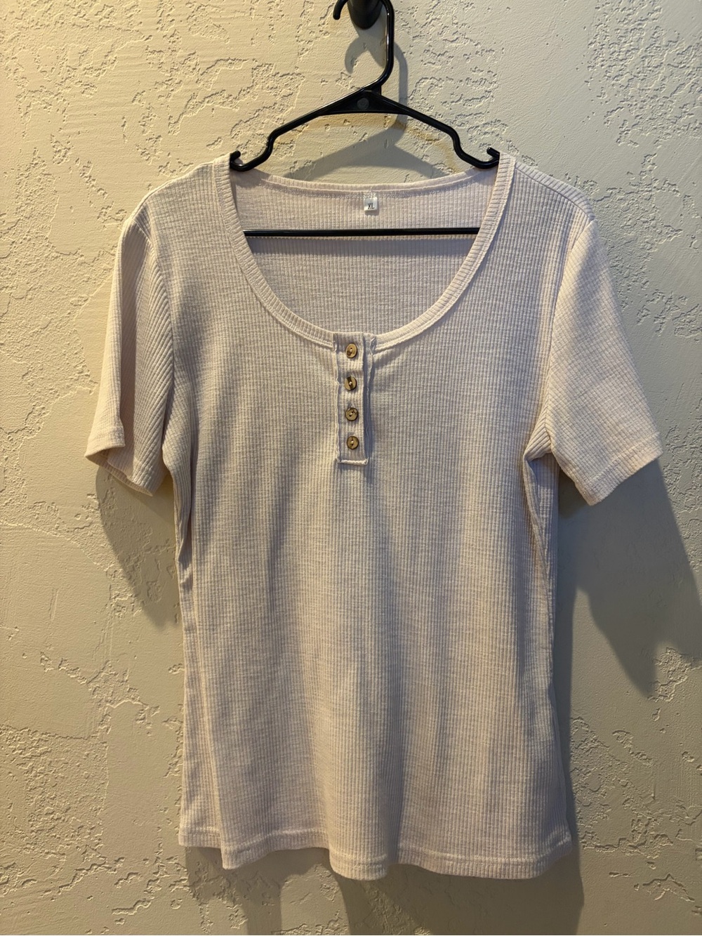 Women’s Short Sleeve Waffle Henley Top in Cream